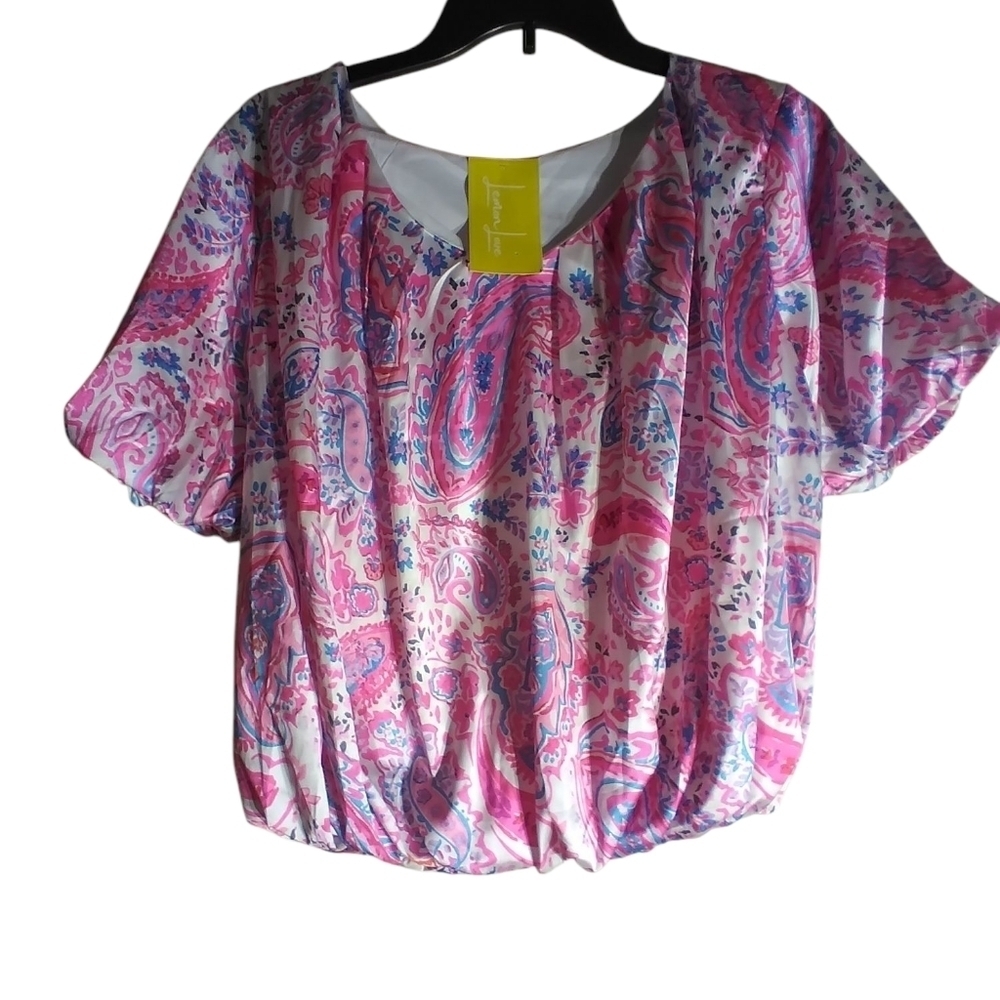 NWT Lemon LovePaisley Print Pink and White Women's Top Size Medium Festival